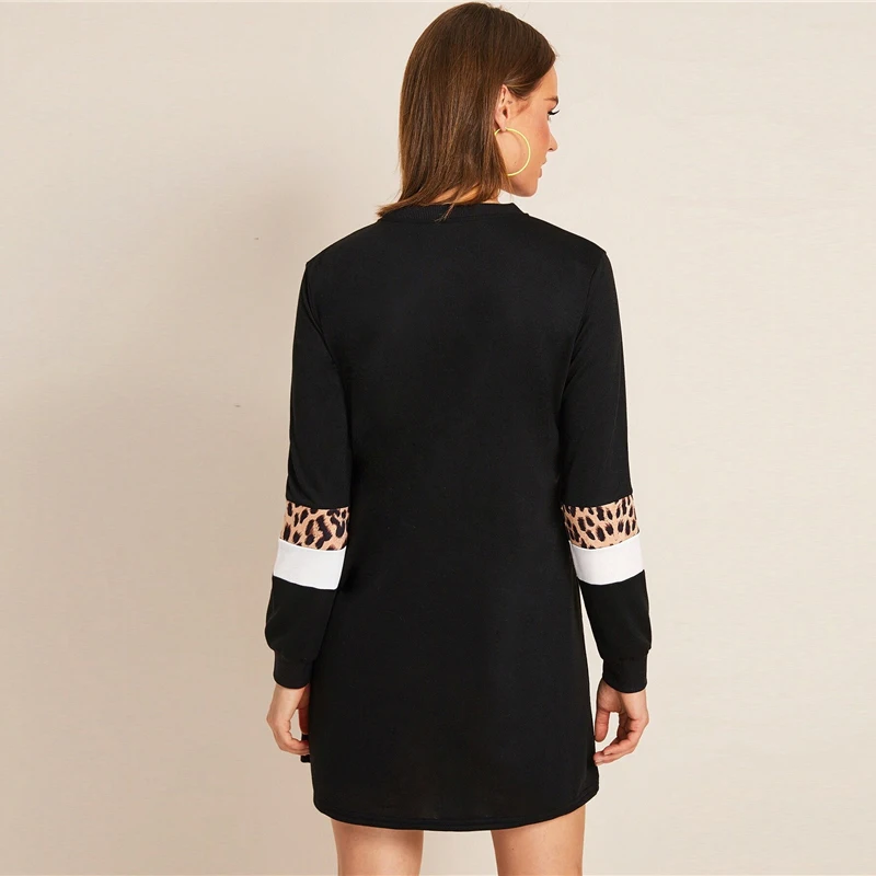 Dotfashion, черное, контрастное, леопардовое, прямое платье для женщин,, осенняя толстовка, платья для девушек, повседневное, цветное, платье