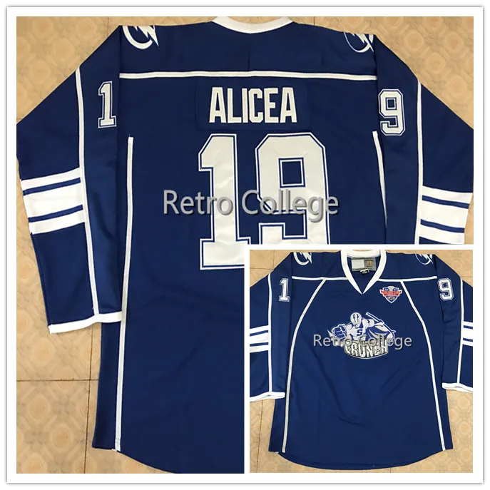 bule 19 alicea Syracuse Crunch Ретро Возврат хоккейная Джерси Вышивка сшитая Настроить любое количество и имя - Цвет: bule