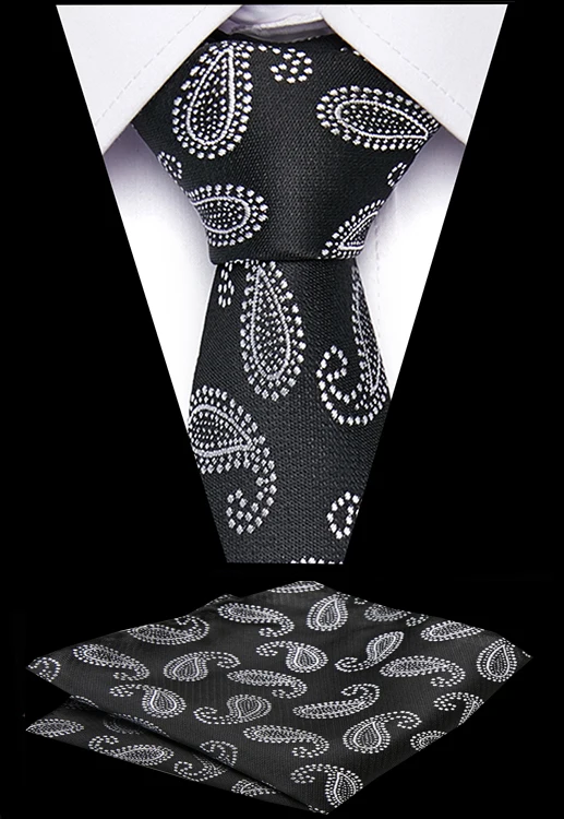 

New Classic Mens Tie Handkerchief Set Jacquard Woven Silk Neck Tie 7.5cm Black Print Tie Set for Men Business Wedding Party