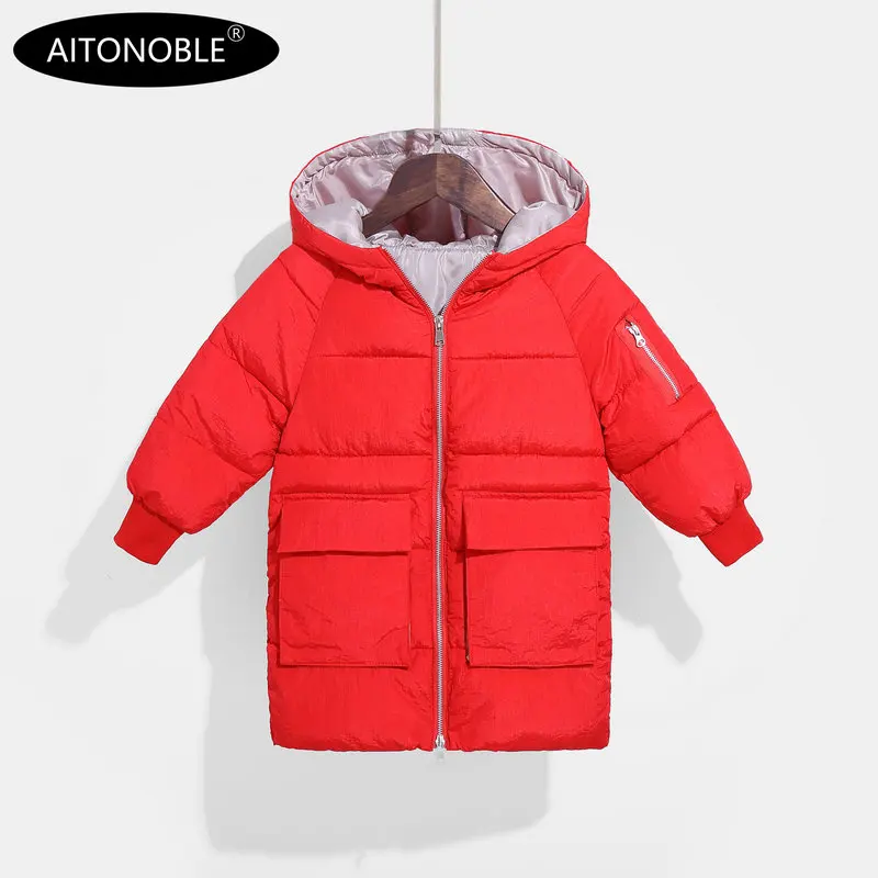 Aitonoble New Kids Down Jacket Parkas Children Down Coats and Parkas Wearing Coat with a Patch As a Gift