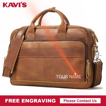 

KAVIS Men Briefcase Bag Quality Leather High Capacity Messenger Bags Crossbody Shoulder Bag Business Office Handbag Engraving