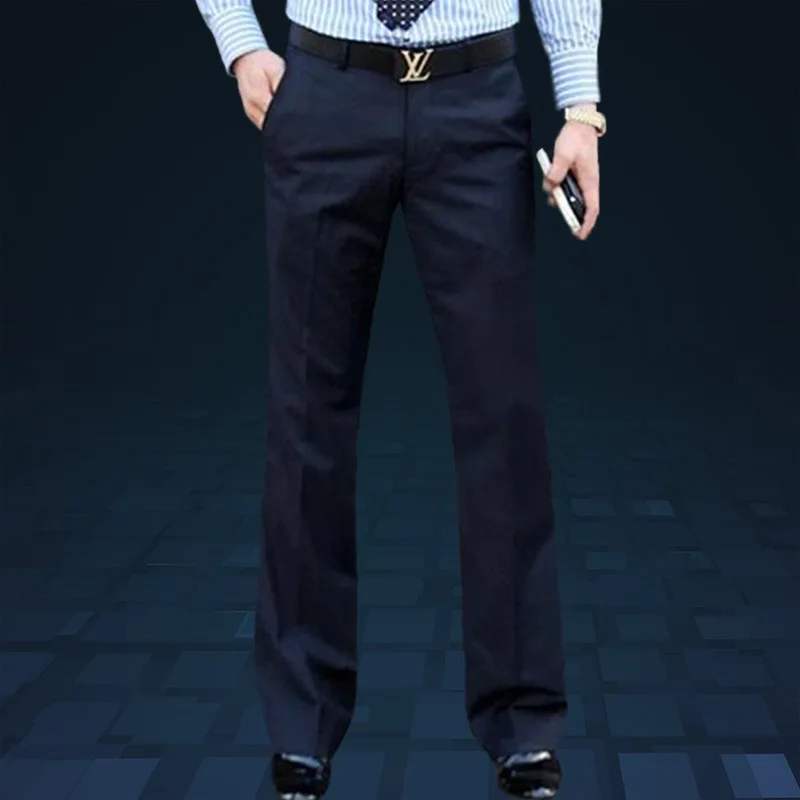 Мужской костюм брюки новые деловые прямые широкие мужские брюки мужские британские не обжигающие микро-брюки костюм брюки - Цвет: Dark Navy blue