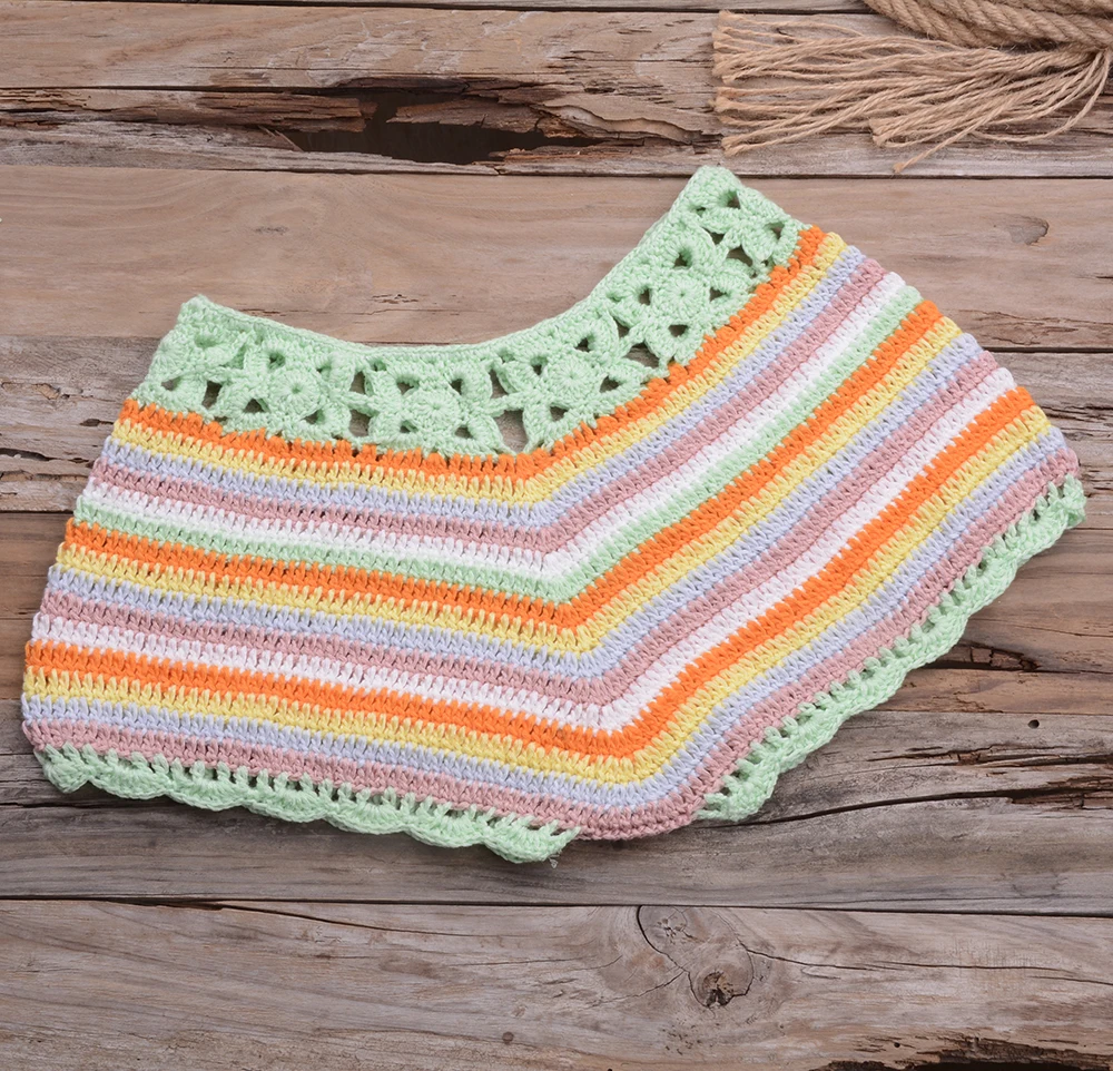Mixed Colorful Stripe Knitted Crochet Shorts Women Fashion Summer Elastic Low Waist Shorts Beach Tight Bottom
