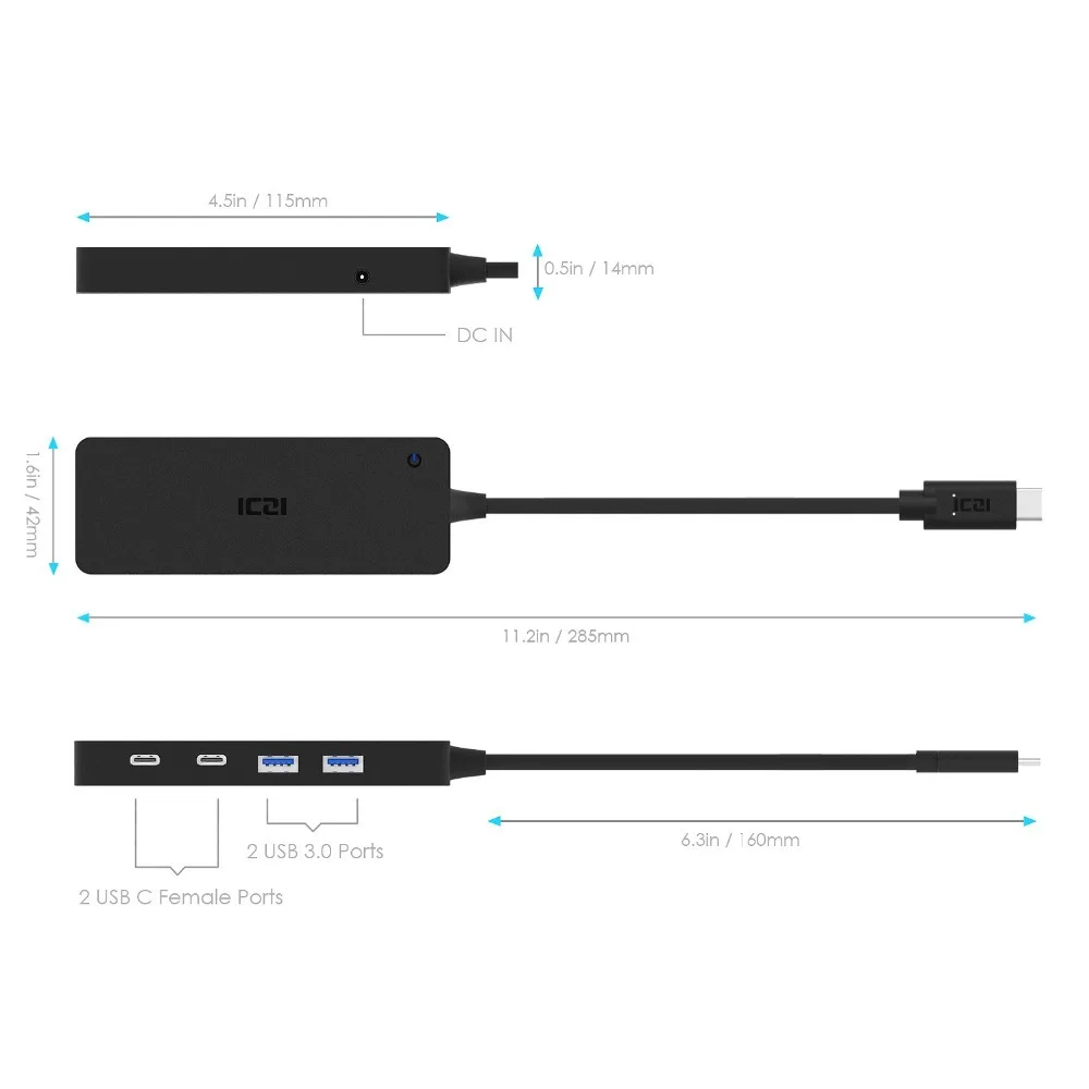 ICZI USB 3,1 type C Thunderbolt 3-2 USB 3,0 порта 2 USB C порта type C концентратор передачи данных для Macbook huawei ноутбук