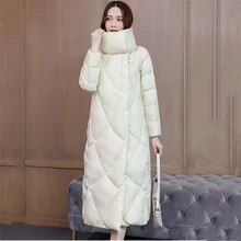 Высококачественная Толстая теплая элегантная женская пуховая куртка выше колена средней длины, зима, новинка, приталенная, для похудения