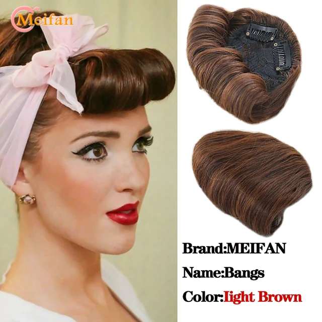MEIFAN Clip in Hair Bangs Extension Hairpiece Synthetic Natural Fake Bang Hair Piece Air Bangs Clip on Bangs Black Brown LH36-2-30