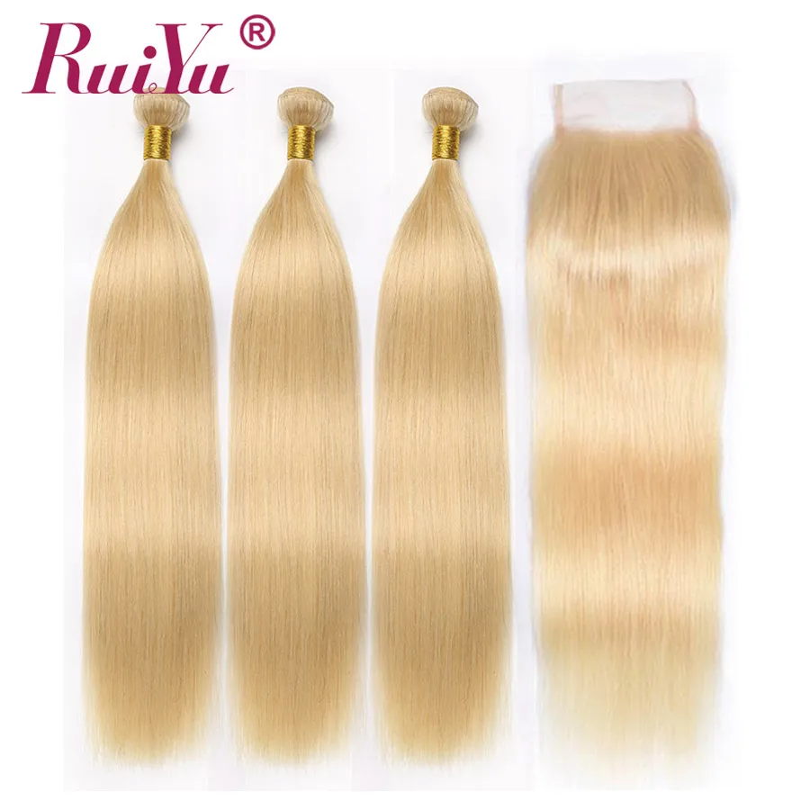 

613 Blonde Bundles With Closure Brazilian Straight Human Hair Bundles With Closure Remy Honey Blonde Bundles With Closure RUIYU