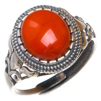 

Natural Nanjiang Red Agate Opening Handmade 925 Sterling Silver Ring 9 D1119