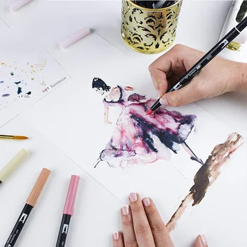

Japanese Art Watercolor Pen Double Head Highlighter Marker Pens Art Brush Pens for Painting Marking School Supplies Stationery