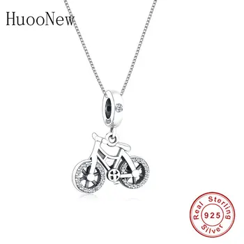 

New 925 Sterling Silver Travel Bike Motorcycle Circle Zircon Round Wheel Collar Statement Pendant Necklace Women Chain Choker