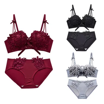 

Push Up Sexy Lace Bow Decoration Underwear Set Fashion Novel Solid Color Women Bra Briefs Set Newest HOT