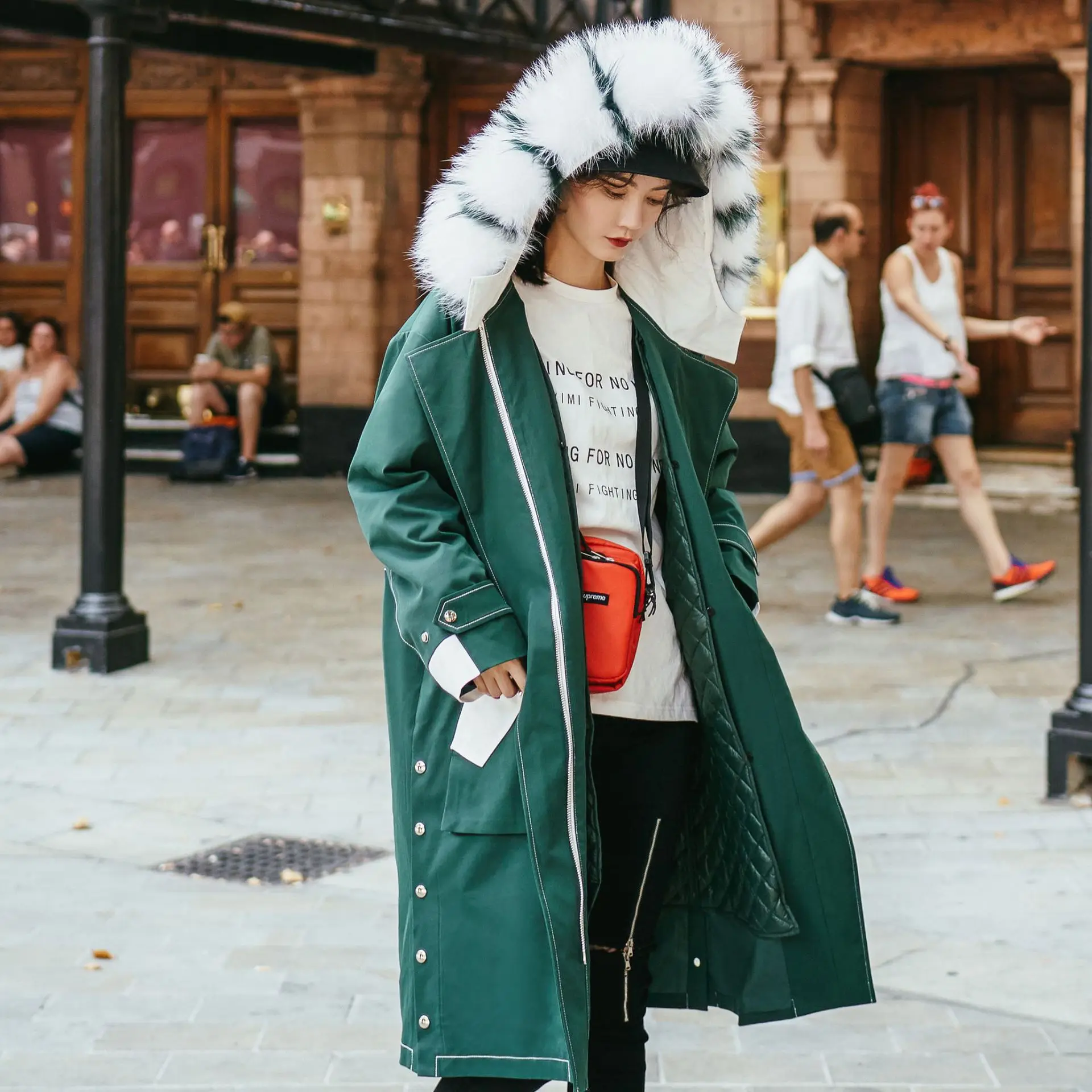 

Raccoon Contrast Color Overcoat Winter 2018 New Style Korean-style Boutique WOMEN'S Dress Fur Collar Removable Shoulder Hooded C