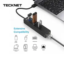 TeckNet Алюминий 3-Порты и разъёмы USB 3,0 концентратор с RJ45 10/100/1000 адаптер Gigabit Ethernet конвертер LAN проводной USB сетевой адаптер