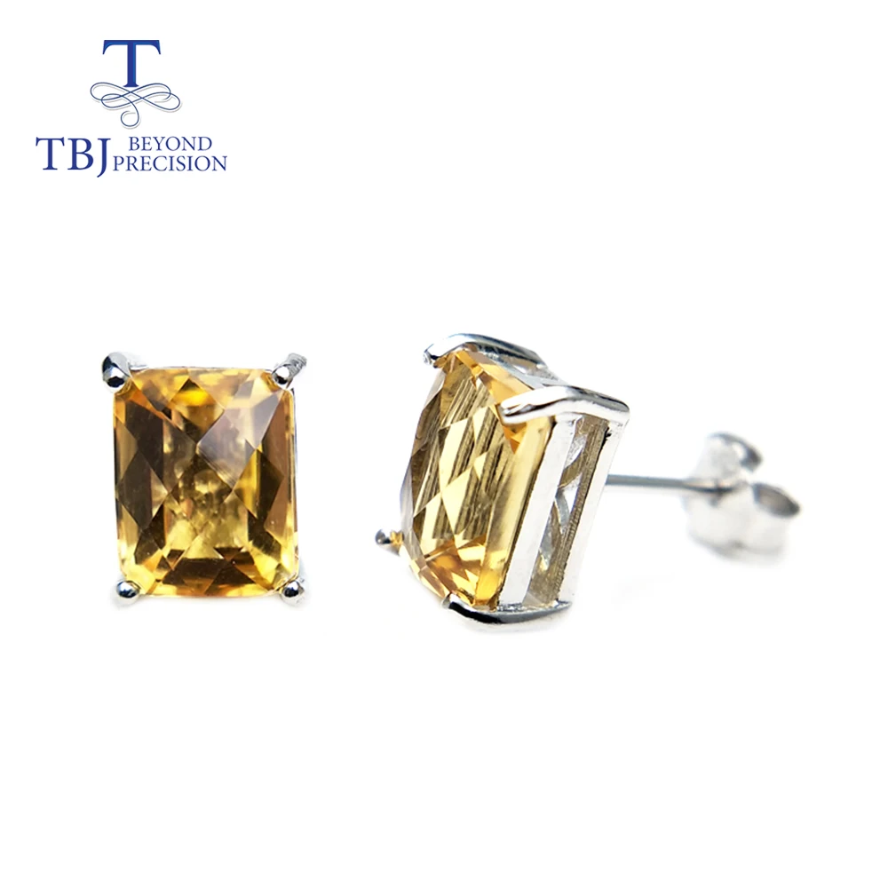 

TBJ , natural brazil citrine oct 6*8mm earring 3.28ct checkerboard cut natural gemstone jewelry 925 sterling silver birthstone