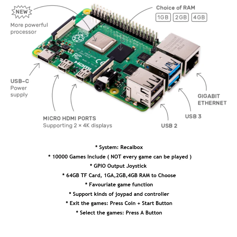 Raspberry Pi 3B+ 10 дюймов lcd видео игры консоль включает в себя 14 K игры установлен Recalbox мини игровых автоматов