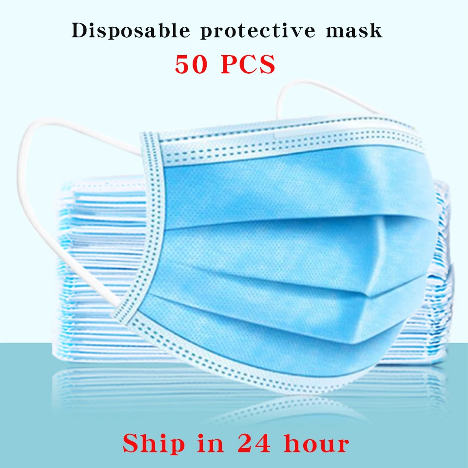 

50PCS Anti-Pollution 3 Layers Mask Protective Face Masks Disposable Dust Proof Filter Safety Face Mouth Mask Earloop Anti-fog