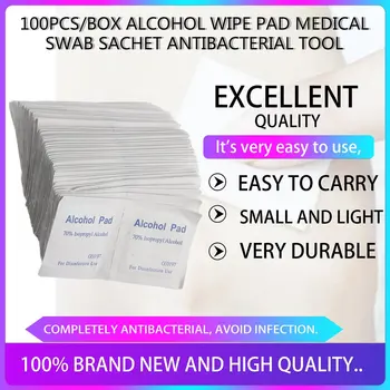 

100PCS/Box Professional Alcohol Wipe Pad Medical Swab Sachet Antibacterial Tool Cleanser Cleanning Non-Woven Fabric Paper