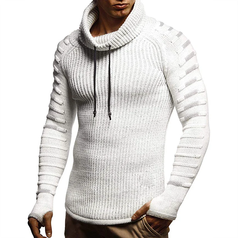 Зимний мужской модный Повседневный свитер, мужской теплый вязаный свитер с высоким воротом, Однотонный свитер для мужчин, пальто размера плюс