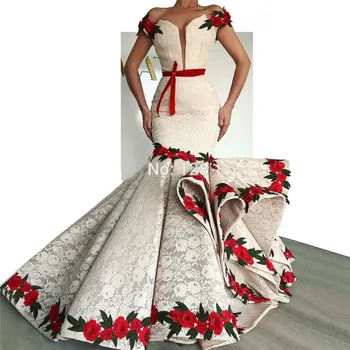 

Elegant Muslim Evening Dresses Mermaid Cap Sleeves Embroidery Lace Dubai Saudi Arabic Long Formal Evening Gown