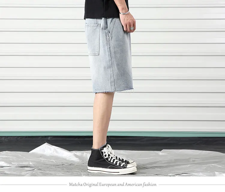 Модные однотонные мужские Джинсовые Шорты повседневные свободные шорты из денима хип-хоп джинсы длиной до колена Masculino Большие размеры