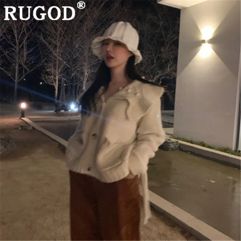 RUGOD/женский свитер кардиган с отложным воротником и шнуровкой; плотное вязаное пальто; новое зимнее Модное Элегантное теплое пальто; mujer kawaii
