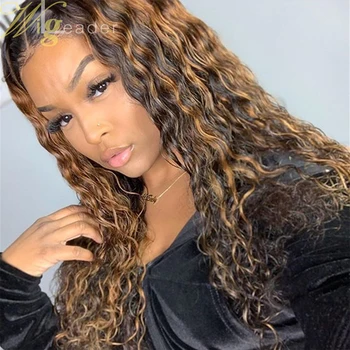 

Highlight 1b/ #27 Curly Human Hair Lace Front Wigs Preplucked 13x6 Lace Frontal Wigs Remy Human Hair Wigs With Baby Hair
