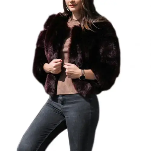 Зимнее теплое пушистое пальто из искусственного меха, женские меховые куртки из искусственного меха, укороченная куртка с отложным воротником, пальто с открытым передом, женские пуховые пальто - Цвет: Фиолетовый