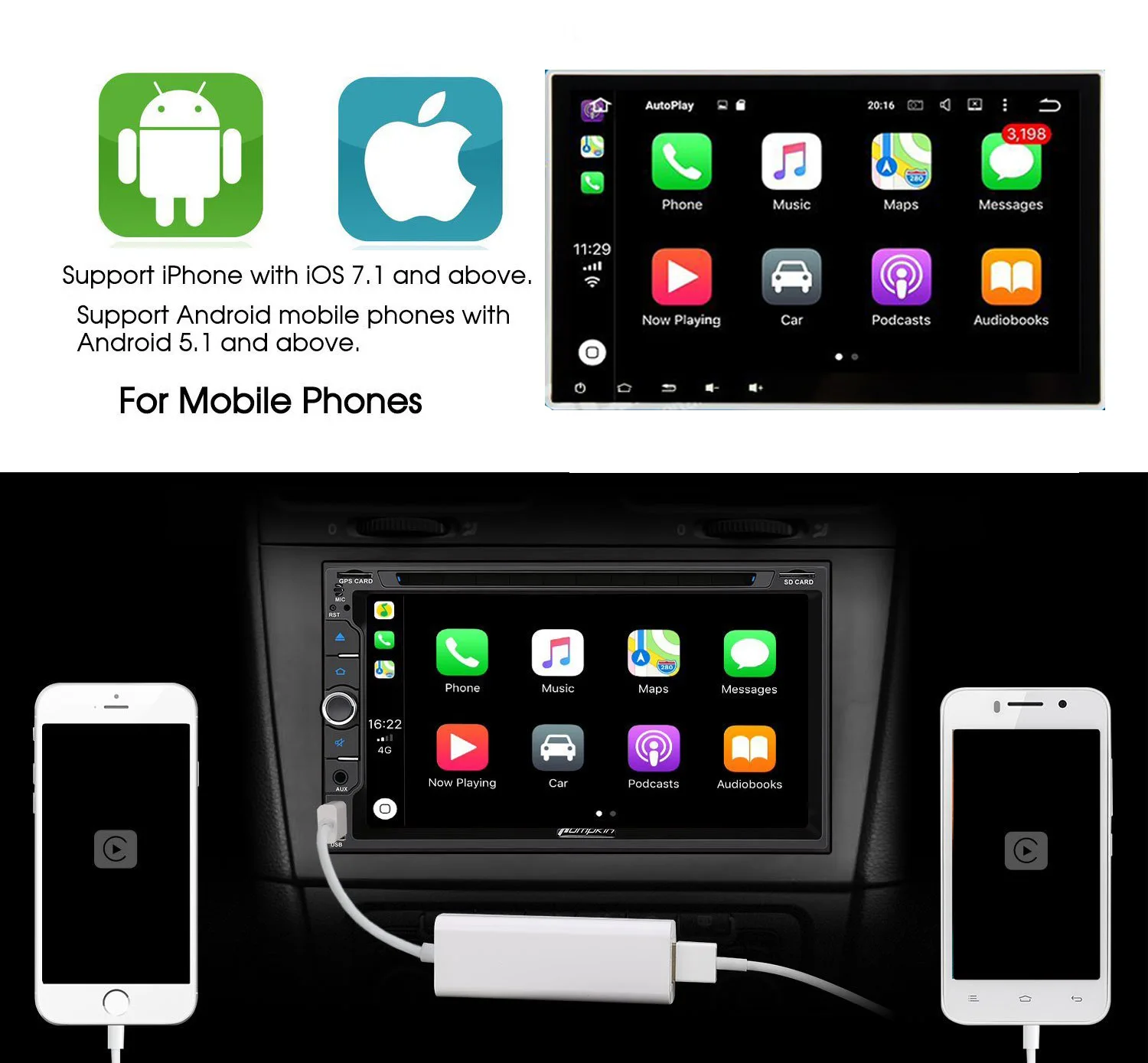 

Android Auto Navigation USB mirror link for iPhone Apple cars play Mobile CarPlay adapter digital car tv tuner dongle System