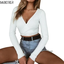 NIBESSER, осенне-зимний свитер, свободный тонкий свитер, пуловер, повседневный однотонный модный белый свитер с длинным рукавом и v-образным вырезом, женская одежда