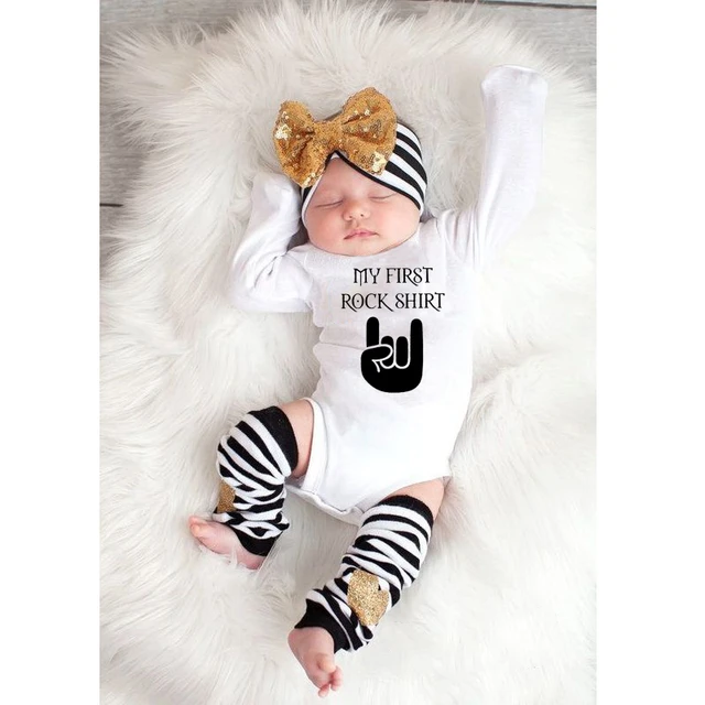 First Rock Newborn Baby Cotton Long Sleeve Funny Body Baby Boy Girl Onesie Rompers Infant Baby Rock - Bodysuits - AliExpress