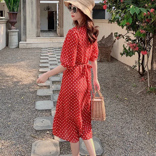 

Laziness-Style Summer 2019 New Style Women's Polka Dot Dress Waist Hugging Elegant Slim Fit Chiffon Hipster Sweet Skirt