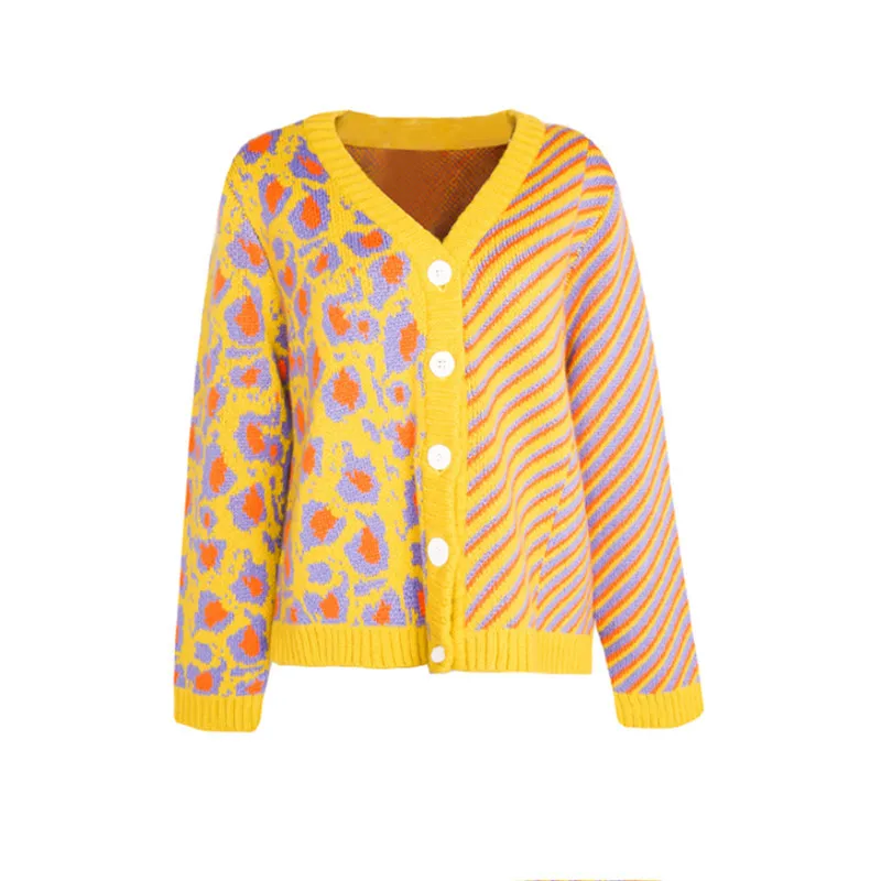 Осенний вязаный свитер в леопардовую полоску, пальто, женский зимний Кардиган, вязаные свитера, Женский Повседневный Кардиган для женщин - Цвет: Цвет: желтый