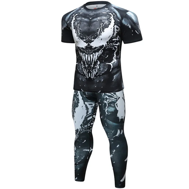 Compression T Shirts+Pants Men gym High-elasticity BJJ MMA Rashguard Fitness Tracksuit Boxing Jerseys Sport Suit sports apparel mens t shirt
