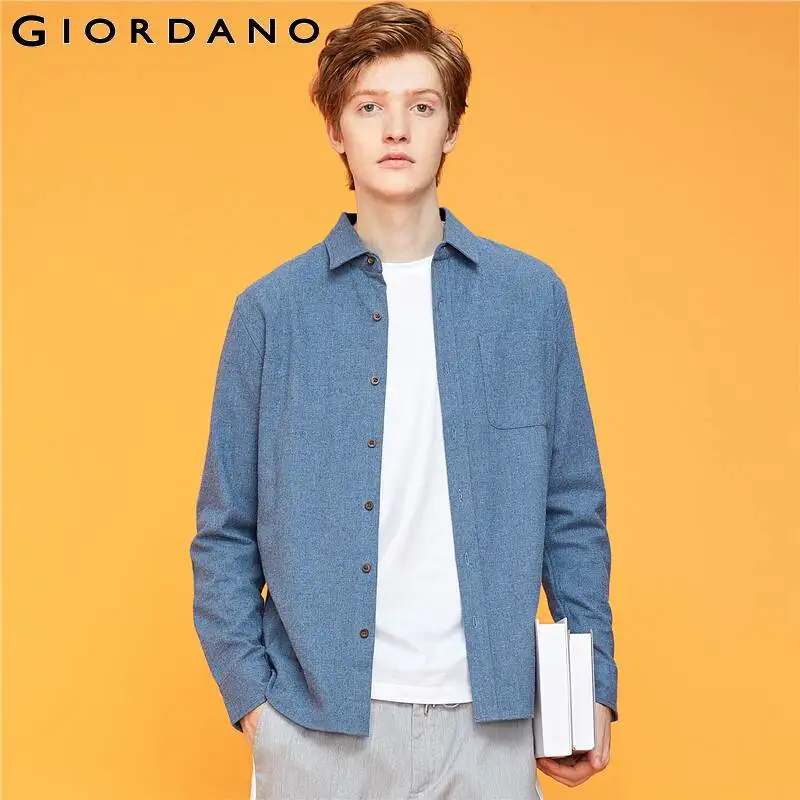 Giordano мужская повседневная рубашка с длинными рукавами и классическим воротником