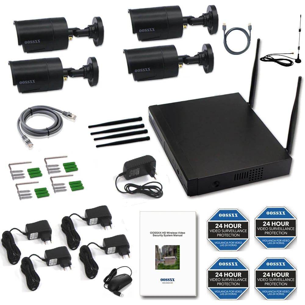 Security Camera System Wireless 8CH 1080P NVR Kit 4pcs 720P(1.0M) Outdoor CCTV Wireless IP Camera V