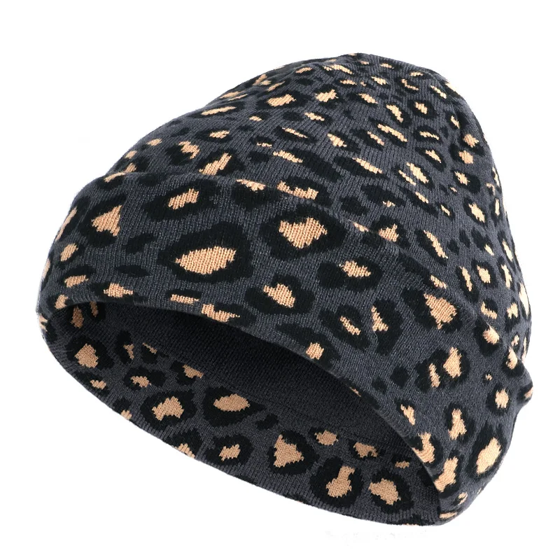 Новая модная леопардовая хлопковая шапка двухслойная Толстая шапка с хеджированием зимние женские шапки зимние мужские шапки шапка Толстая - Цвет: Dark gray