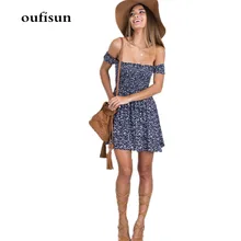 Женское короткое платье с цветочным принтом, Сексуальное Тонкое элегантное пляжное платье, модное летнее платье с открытыми плечами, вечерние платья с коротким рукавом, Vestido