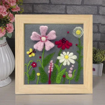 

2021 Home House Decoration Photo Frame Picture Custom Wool Needle Felted Printing Kit Floral Flower Plant Handmade Kit For Gift