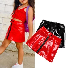 Wisefin/юбка из искусственной кожи мини-юбка на молнии спереди для детей, красная, черная кожаная одежда на молнии модная юбка для маленьких девочек