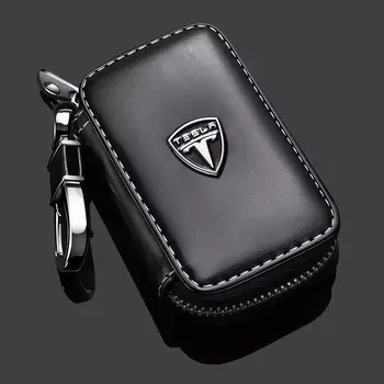 

New Leather Car Key Case Cover For Tesla Model S Model X Model 3 Key Wallet Zipper Key Case Bag Key Holder Man KeyChain Covers