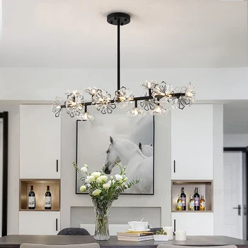 

Postmodern Crystal Restaurant Living Room Led Chandeliers Nordic Dinning Bedroom Petals Hanging Lighting Simple Bar Store Lamps