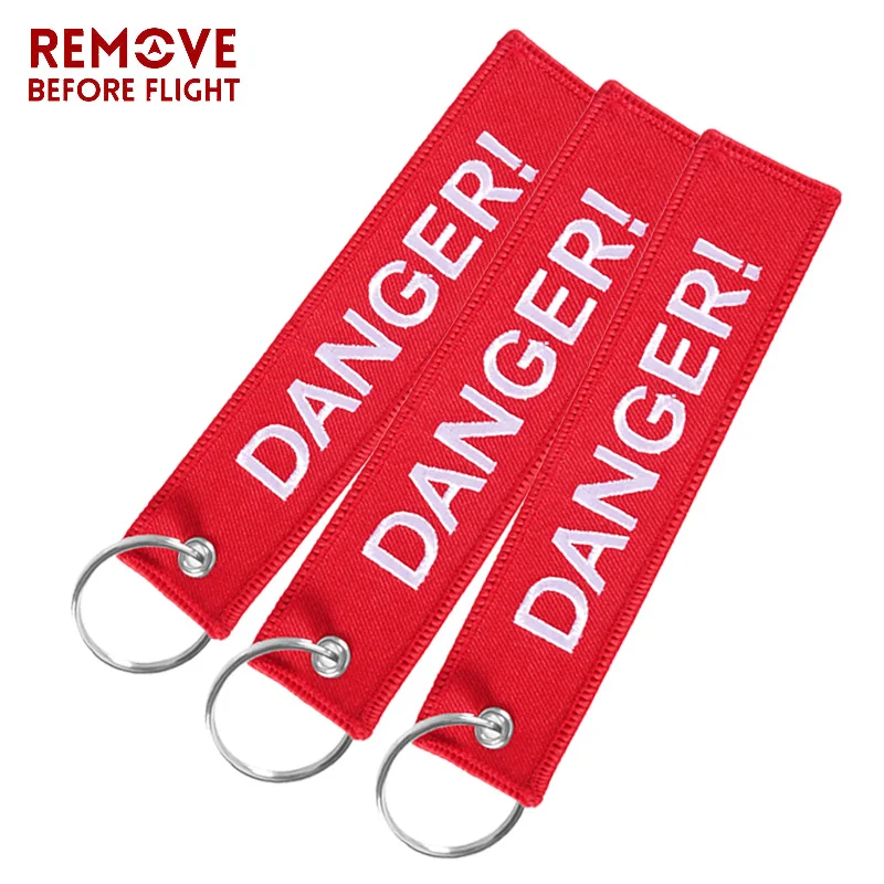 

3PCS 3PCS Embroidery Key Chain Fashion Danger Keychain for Holder Moto llaveros Cars Key Tag Red Key Fobs Customized Key chains