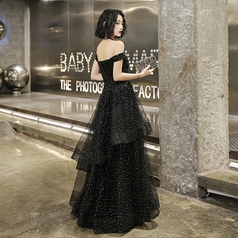 It's Yiiya Evening Dress Boat Neck Sequins Black Evening Dresses Off Shoulder Elegant Formal Gowns Long robe de soiree LF125