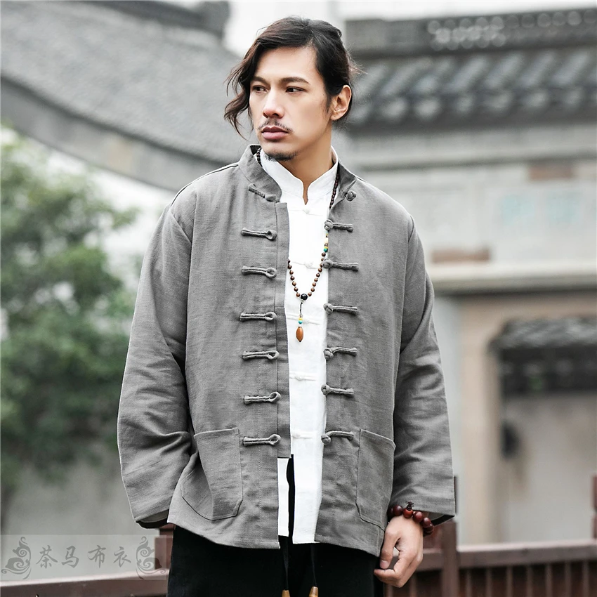 Mandarin Collar Tradtional Chinese Clothing for Men Jacket New Year Clothes Retro Blouse Chinese Shirt Style Tai Chi Uniform