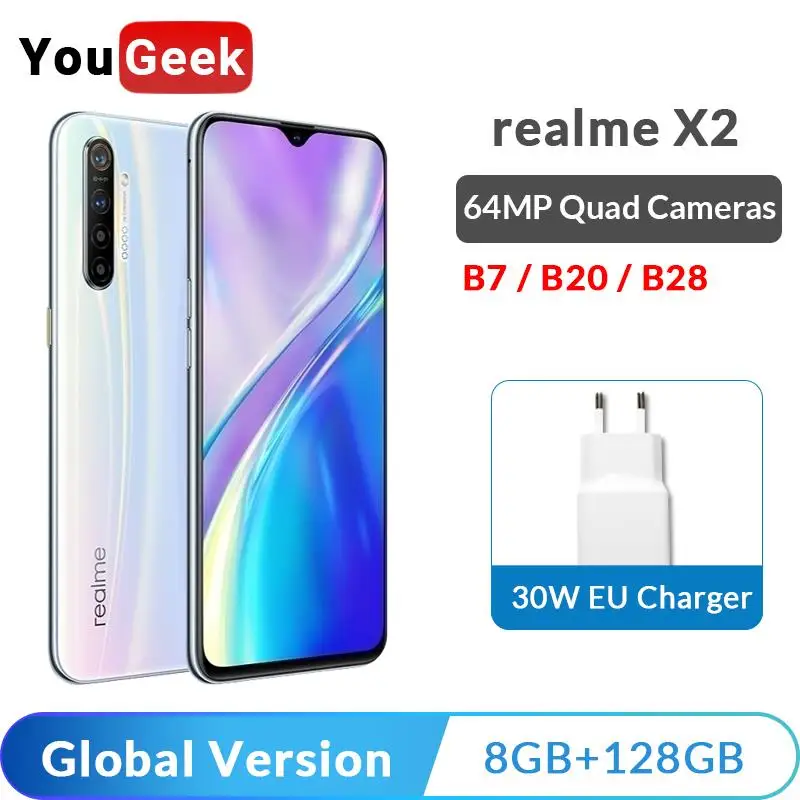 Realme X2 X 2 глобальная Версия 8 ГБ 128 Гб Смартфон Snapdragon 730G 64MP Quad камера телефон nfc 30 Вт Быстрое зарядное устройство ЕС