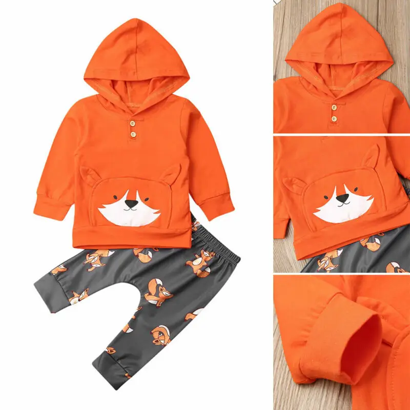 

2020 NEW Hot Winter Infant Baby Boy Kid Long Sleeve Hooded Top + Pants Outfits Autumn Clothes Set Clothing Sets