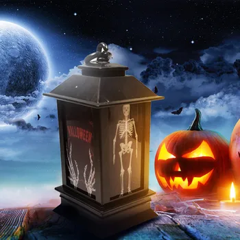 

1 Pcs Hot Sale Funny Portable Castle LED Night Lighthouse Halloween Hanging Decorative Light Pumpkin Skull Flame Lamp