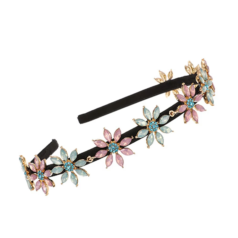ZHINI Luxury Pink Crystal Beaded Women Wedding Headdress Rhinestone Headband New Handmade Flower Hair Fashion Jewelry Party Gift |