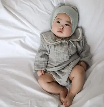 

Dojhonkids NEW Fall Korea Baby Boy Girls Clothing set Cotton and linen 2pcs/set Soft Fabric Navy Square Collar Child Clothes
