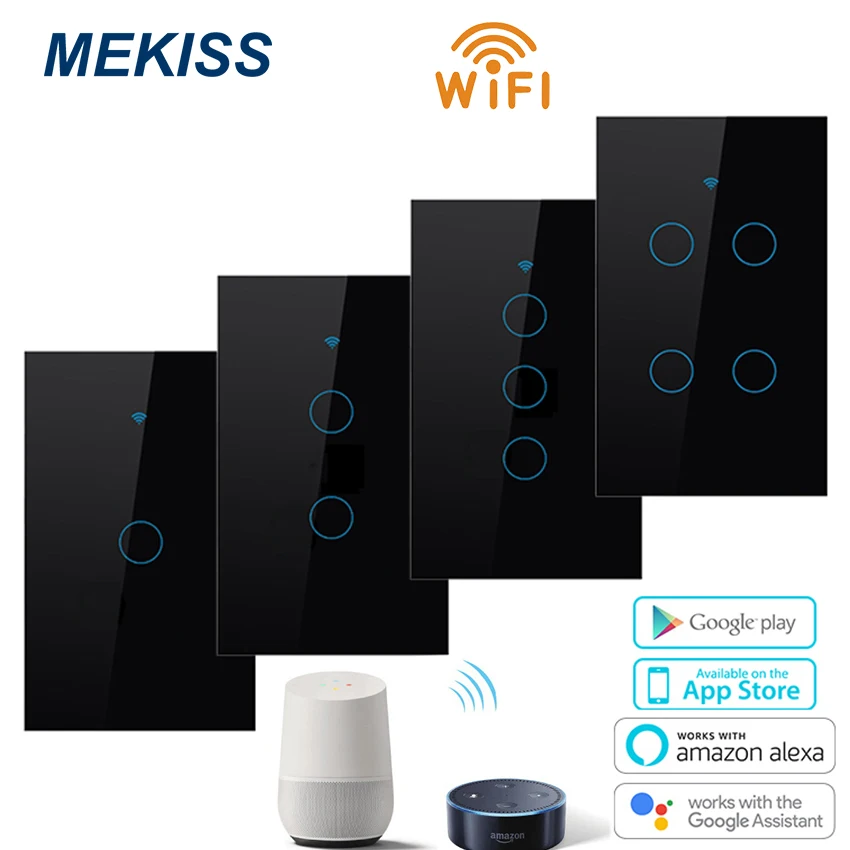 MEKISS US Smart touch switch Light switch WIFI network connection App smart control 1gang2gang3gang4gang AC110V220V interrupter afbeelding